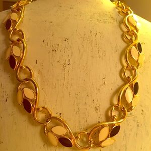 Gold necklace with Black and Cream Petals